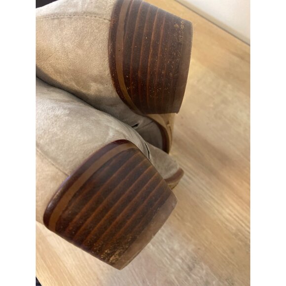 Sam Edelman Women's Taupe Suede Ankle Boots With Fringe & Stacked Heel Size 8 - Picture 9 of 9